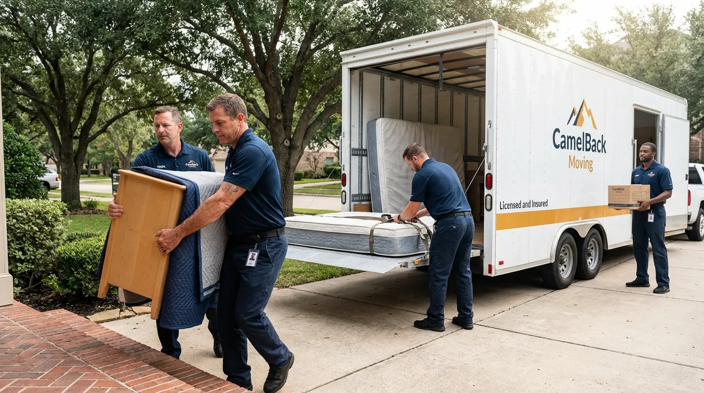 Crew loading residential truck for cross-state move from Delhi, NY